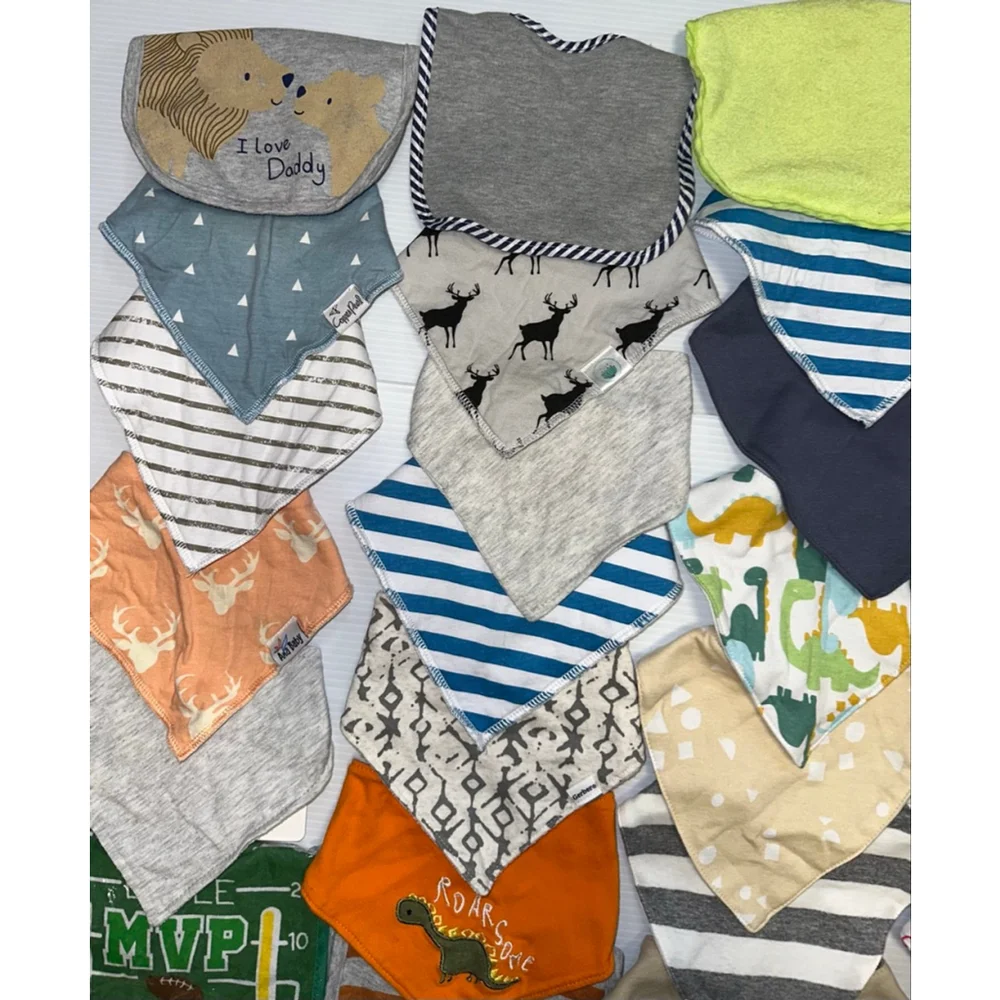 Baby Boy Lot of 27 Multi-color Bibs Lot One Size Bundle 1/2 used 1/2 new Feeding